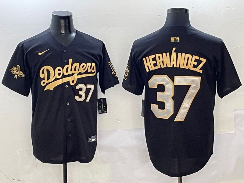 Men Los Angeles Dodgers 37 Hernandez Black Gold Game Nike 2025 MLB Jersey style 3